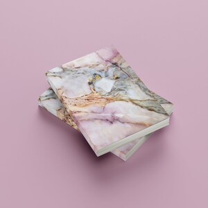 Custom Personalised Pink Grey White Marble A5 Notebook Journal Metallic Foil