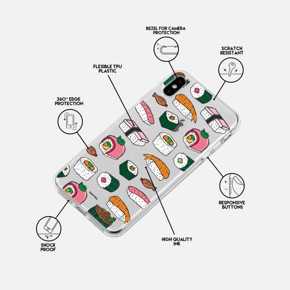 iPhone 8] Cibo Sushi, Cover in Gel di Silicone TPU Morbido di