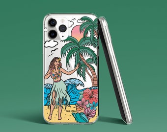 Hawaiian Hula Girl iPhone-hoesje | Surfer | Zonsondergang | Palmboom | Pin Up Meisje | Bloemen | Zomer