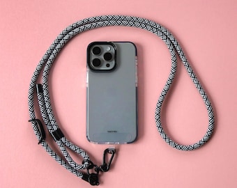 Black White Adjustable Phone Strap | Universal Crossbody Lanyard | Rope Cord Strap | Neck Strap | Hands Free | Anti Theft