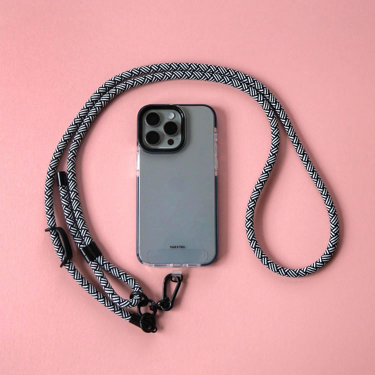 Black White Adjustable Phone Strap | Universal Crossbody Lanyard | Rope Cord Strap | Neck Strap | Hands Free | Anti Theft