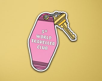 5* World Traveller Club Key  Vinyl Sticker | Travel Motel Key KeyChain | Vintage Hotel | Laptop Sticker | Luggage Suitcase Sticker