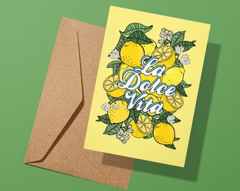 La Dolce Vita Lemon-wenskaart | Verjaardagskaart | Jubileum | Reizen | Viering | Bruiloft | Italië Italiaans | Amalfikust | Zoet leven