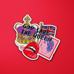 O deus salvar as citações da rainha Londres | União Jack | Rainha Isabel | Tema Britânico do Reino Unido | Coroa | adesivo para laptop | Adesivo de bagagem
