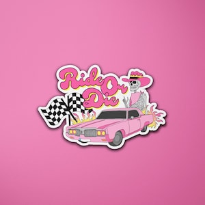 Ride or Die Vinilo Pegatina / Vintage Car Racing / Rodeo Western Cowgirl Skeleton / Pegatina para computadora portátil / Pegatina para maleta de equipaje