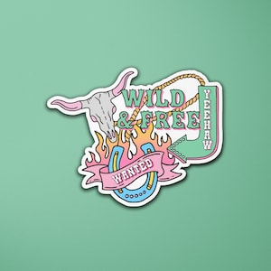 Western Wild y Free Vinyl Sticker / Cowboy / Bull Skull / Wild West / Laptop Sticker / Luggage Suitcase Sticker