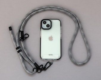 Schwarz Weiß Swirl Verstellbarer Handygurt | Universelles Schlüsselband/Lanyard | Kordel Schnur Schlaufe | Umhängeband | Hände frei | Anti-Diebstahl