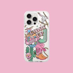 Giddy Up Cowgirl iPhone Case | Cowboy Boots Texas Western, Cactus, Bull Skull, Horseshoe | iPhone 11, 12, 13, 14, 15, 16, Pro, Plus, Pro Max