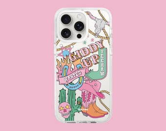 Giddy Up Cowgirl iPhone Case | Cowboy Boots Texas Western, Cactus, Bull Skull, Horseshoe | iPhone 11, 12, 13, 14, 15, 16, Pro, Plus, Pro Max