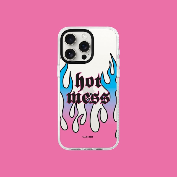 Etui na iPhone'a Hot Mess Flame | Różowy płomień | Motyw tatuażu | Cytat | iPhone 11, 12, 13, 14, 15, 16, Pro, Plus, Pro Max