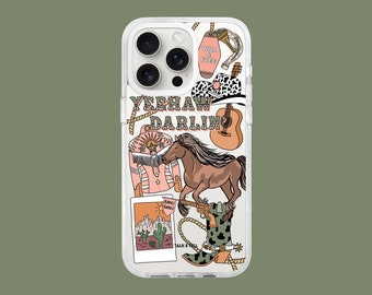 Yeehaw Darling Western Theme iPhone Case | Cowboy Boots | Cactus | Horseshoe | Cowgirl | Horse | Guitar | Texas Rodeo