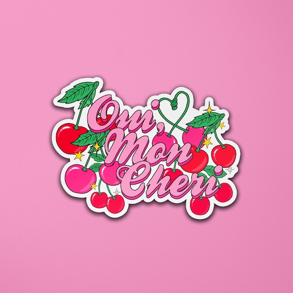 Oui Mon Cheri Cherry Sticker | Quote | Cherries | French Saying | Laptop Sticker | Luggage Suitcase Sticker