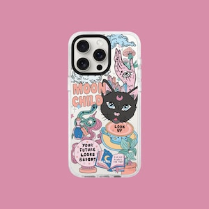 Moon Child iPhone Case | Black Cat | Teacup | Witch | Crystal Fortune Ball | Crystals | iPhone 11, 12, 13, 14, 15, 16, Pro, Plus, Pro Max