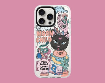 Moon Child iPhone Case | Black Cat | Teacup | Witch Theme | Crystal Fortune Ball | Crystals | Spell Book | Goth | Celestial