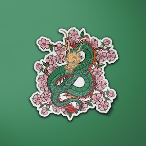 Cherry Blossom Dragon Vinyl Sticker | Japanese Dragon | Tattoo Style | Luggage Sticker | Laptop Sticker