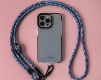 Blauw gestreepte verstelbare telefoonriem | Universeel crossbody-sleutelkoord | Touwkoordriem | Nekkoord | Handsfree | Anti-diefstal