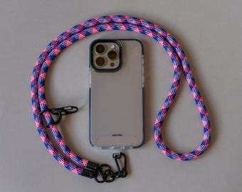 Roze bes telefoonbandje | Universeel crossbody-sleutelkoord | Touwkoordriem | Nekkoord | Handsfree | Anti-diefstal