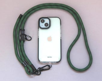 Groene wervelbare verstelbare telefoonriem | Universeel crossbody-sleutelkoord | Touwkoordriem | Nekkoord | Handsfree | Anti-diefstal