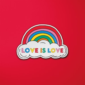 Love is Love Pride Vinyl Sticker | LGBTQ+ | Gay | Lesbian | Trans | Rainbow | Laptop Sticker | Luggage Sticker