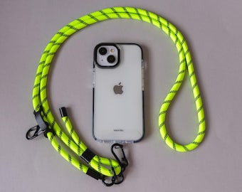 Neon gloedgroen verstelbaar telefoonbandje | Universeel crossbody-sleutelkoord | Touwkoordriem | Nekkoord | Handsfree | Anti-diefstal