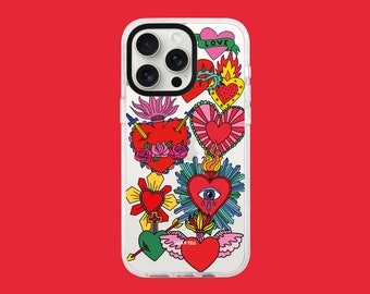 Sacred Hearts iPhone Case | Traditional Tattoo Love Heart Evil Eye Style Themed | For iPhone 17, 16, 15, 14, 13, 12, 11 Pro, Plus, Max