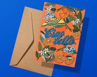Ciao Bella Oranges Greeting Card | Birthday Card | Anniversary | Travel | Celebration | Wedding | Valentines | Italy Italian | Amalfi Coast
