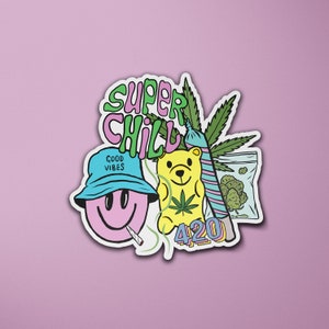 420 Pegatina de marihuana / Porro / Comestibles / Super Chill Stoner / Pegatina para computadora portátil / Pegatina de maleta de equipaje