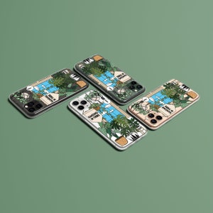 May include: Four different phone cases with a botanical theme. Each case features a different design with a variety of plants and the text "Hangin' in There" or "Still in Growth".