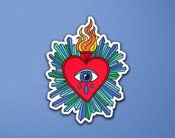 Heilig Hart Kwade Oog Sticker | Kristallen | Harten | Tattoo | Laptop Sticker | Bagage Koffer Sticker
