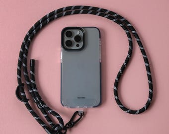 Zwart wit gestreepte verstelbare telefoonriem | Universeel crossbody-sleutelkoord | Touwkoordriem | Nekkoord | Handsfree | Anti-diefstal