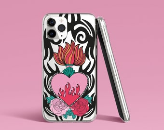 Tribal Heart iPhone Case | Tattoo Themed | Sacred Heart | Tribal Pattern | Floral | Flame