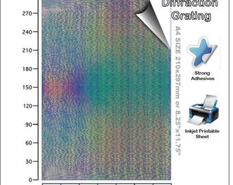 Rainbow Holographic Vinyl Stickers, Inkjet Printable Decals (A4/A5 Size)-Diffraction Grating