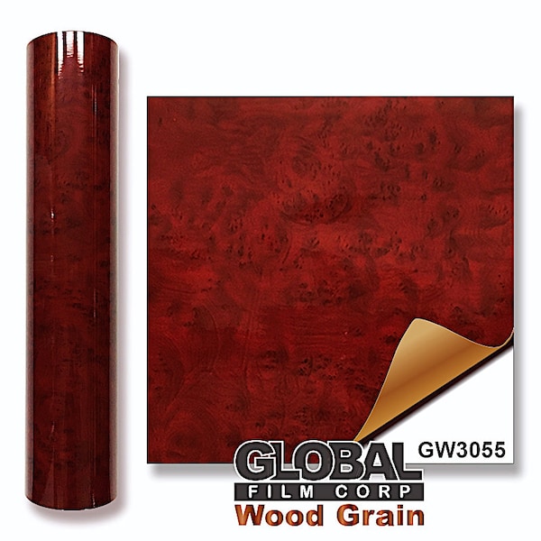 Gloss Wood Grain adhesives Vinyl - Red Burled Wood GW3055 ( Choose Your Size )