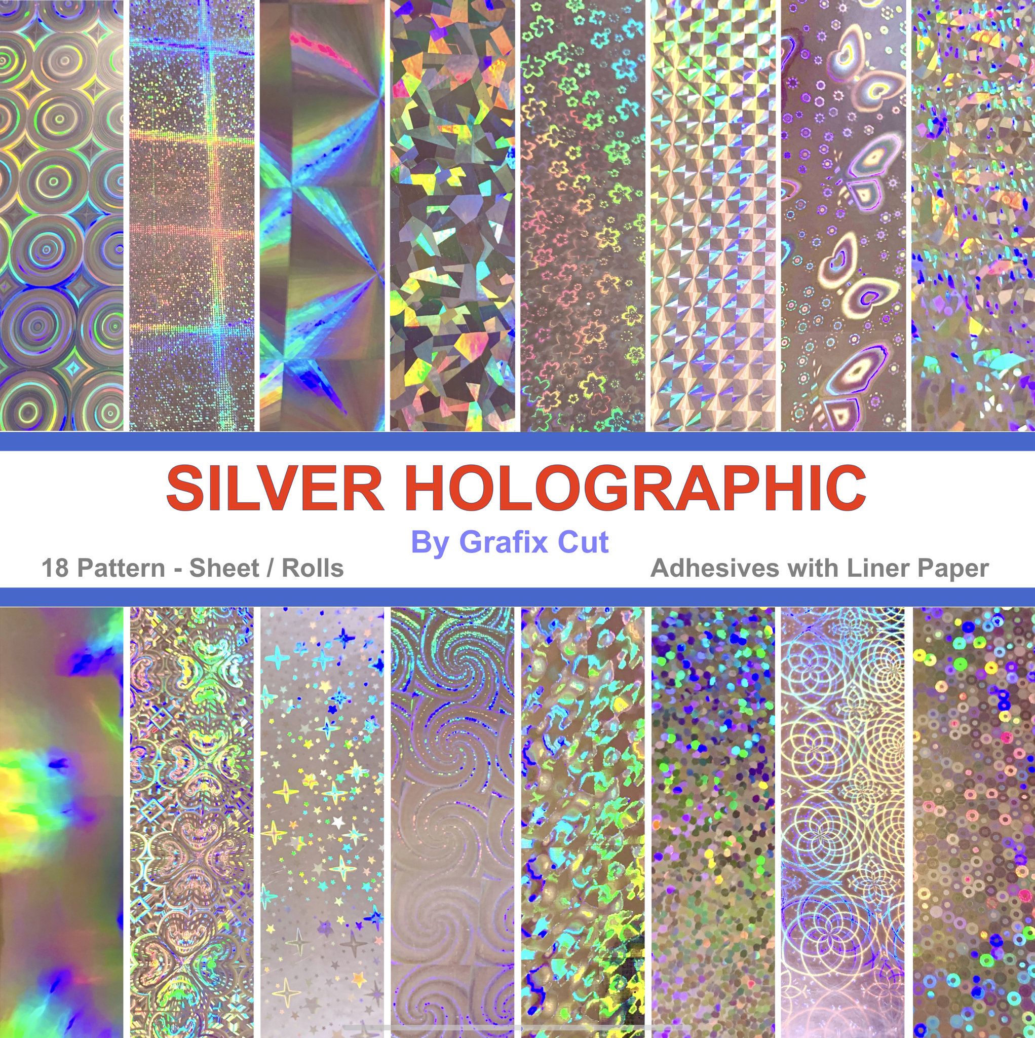 Silver Holographic Film Sample Set, 15 Sheet 15 Difference Pattern