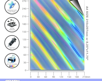 Rainbow Holographic Vinyl Stickers, Inkjet Printable Decals (A4/A5 Size)-Lighting