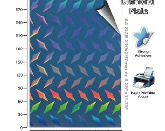 Rainbow Holographic Vinyl Stickers, Inkjet Printable Decals (A4/A5 Size)-Diamond Plate