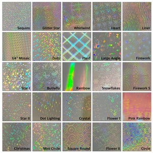 Film holographique auto-adhésif transparent | Choisissez votre motif | 12 pouces x 10 pieds