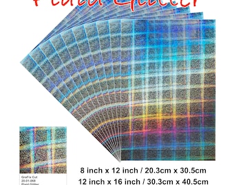 Silver Plaid Glitter Holographic Film, With Adhesives, 8”x12” / 12” x 16” Sheet