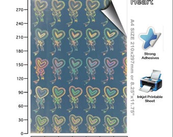 Rainbow Holographic Vinyl Stickers, Inkjet Printable Decals (A4/A5 Size)-Heart
