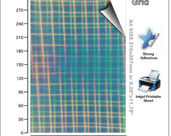 Rainbow Holographic Vinyl Stickers, Inkjet Printable Decals (A4/A5 Size)-Grid
