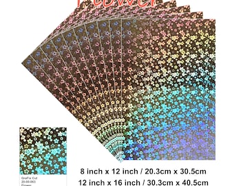 Silver Flower Holographic Film, With Adhesives, 8”x12” / 12” x 16” Sheet