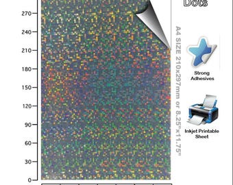 Rainbow Holographic Vinyl Stickers, Inkjet Printable Decals (A4/A5 Size)-Dots