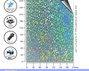 Rainbow Holographic Vinyl Stickers, Inkjet Printable Decals (A4/A5 Size)-Large Angle