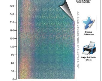 Rainbow Holographic Vinyl Stickers, Inkjet Printable Decals (A4/A5 Size)-Glitter