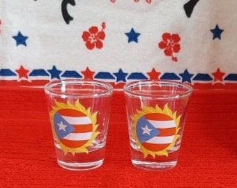 Shot Glass With Puerto Rico Flag Crystal SOUVENIRS Rican Bandera 2-pieces  2oz 