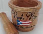 PUERTO RICO wood Mortar and pestle flag Decoration hand painted.