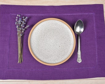 Linen placemats, natural placemats set, linen placemats set, set of 2,4,6,8,10,12 purple color, 100% linen, hemstitch placemats