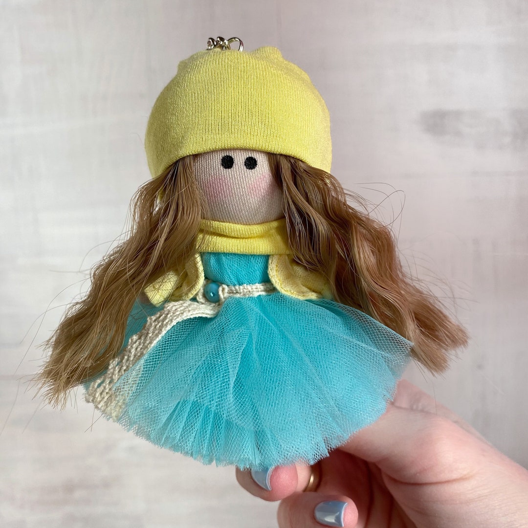 Keychain Doll in a Fluffy Dress With Curly Hair Etsy