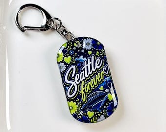 Seattle Football Floral Charm, Personalized Backpack Zipper Pull, Stainless Steel Bag Tag