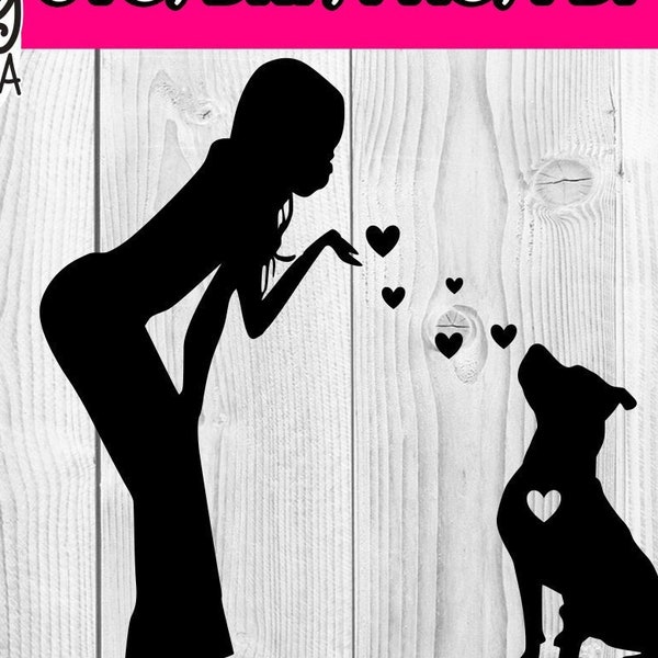 Blowing kisses - pitbull dog sitting svg / dxf - dog mom - car decal diy cutting files for the cricut or silhouette programs - pitbull image